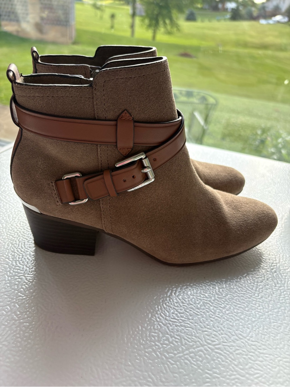 Coach Suede Ankle Boots with Buckle Strap - Taupe